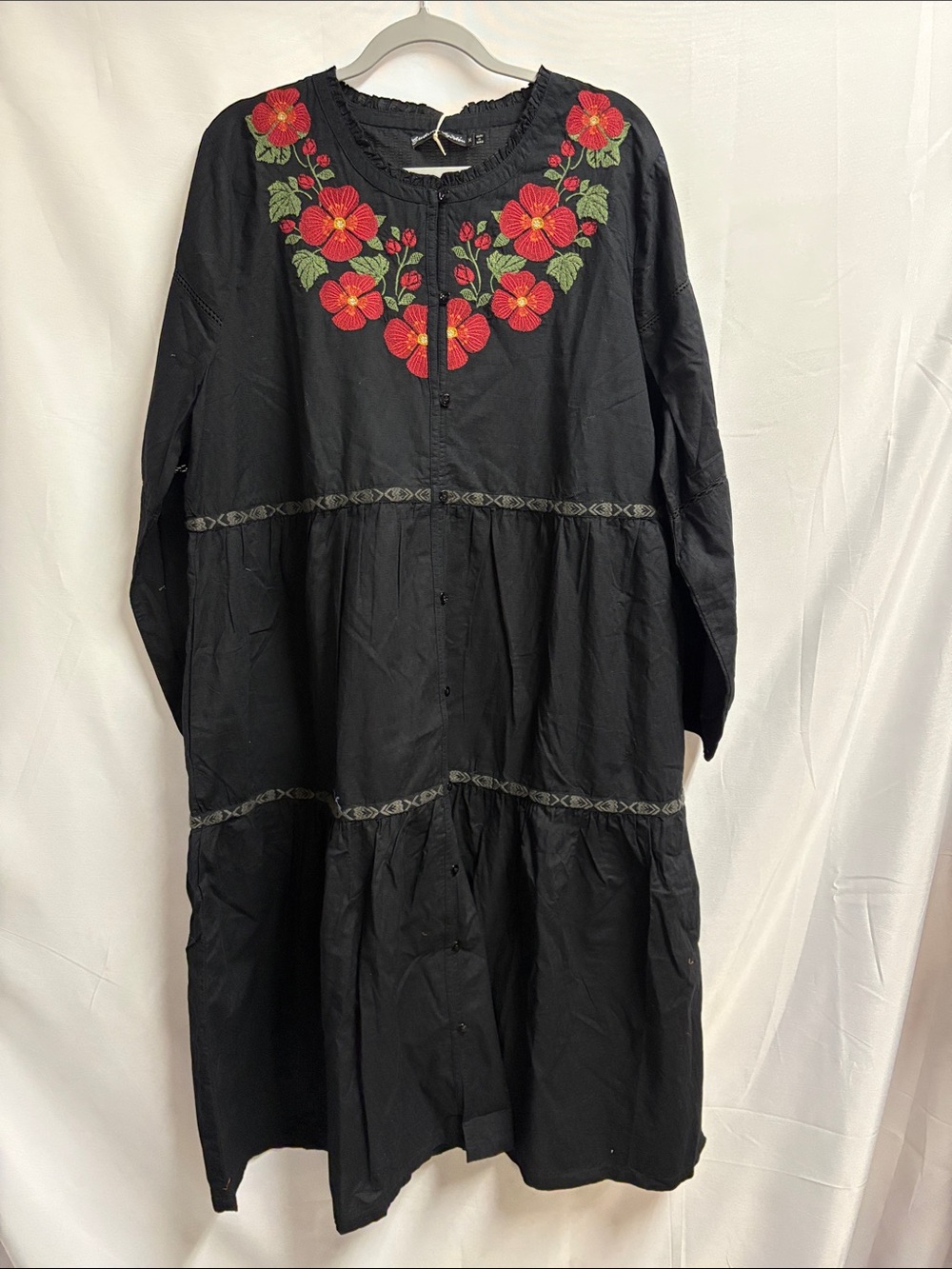 NWT Gudrun Sjoden Aland Long Sleeve Embroidered Floral Maxi Dress Black Size XL - Picture 2 of 8